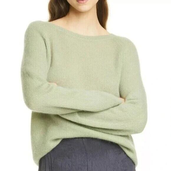 VINCE Beige Wool/Cashmere Sweater W/Silk Sheath Crew Neck Women's Size S - Picture 2 of 13